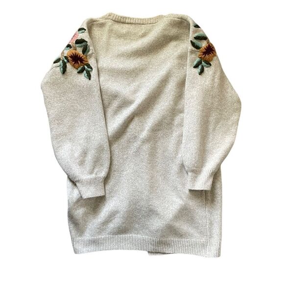 BOUNDLESS NORTH Embroidered Floral Wool Blend Tan Cardigan Size XL - Picture 3 of 9